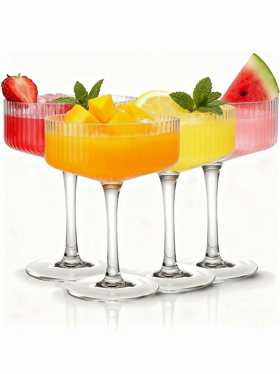 Other - 4 Pcs Ribbed Coupe Glasses, 10 oz Large Vintage Martini Glass Set
